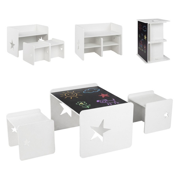 儿童桌和2把带黑板的椅子，用于绘画、饮食和学习的多功能幼儿活动桌-1