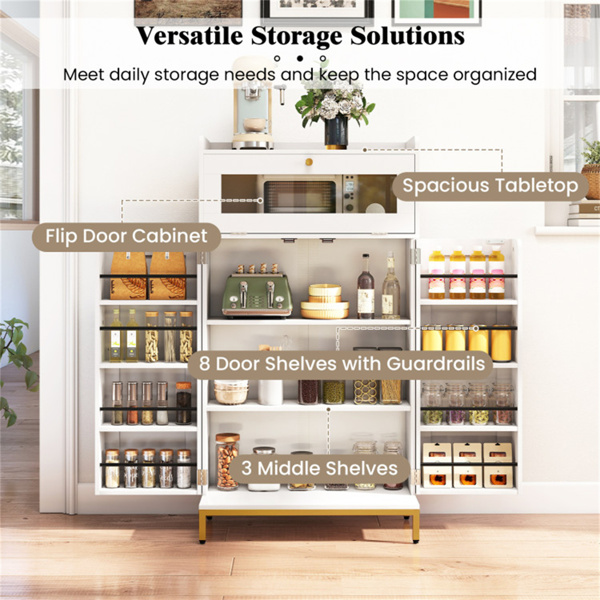 白色+金色厨房餐具柜，内置充电站（AC/USB/Type-C）和可定制的LED灯-9