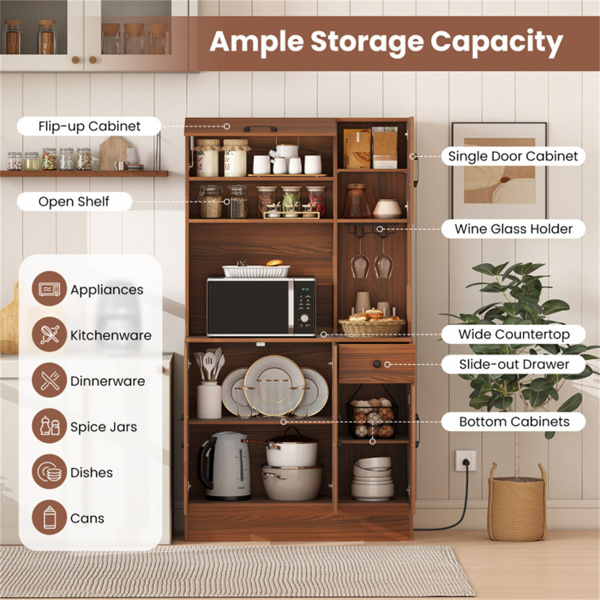 带内置充电站的棕色餐具柜（2个交流电源插座、USB和Type-C端口），充足的存储空间-9