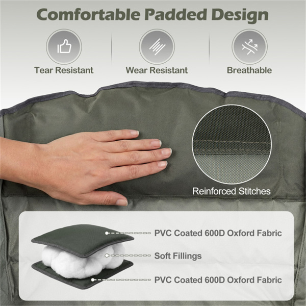 绿色重型折叠露营椅，PVC涂层600D牛津布，X形金属框架和防滑脚垫-5