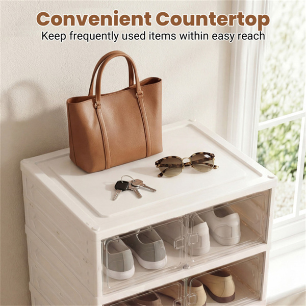 6层可折叠鞋架，带透明门，入口壁橱无工具组装鞋柜-8