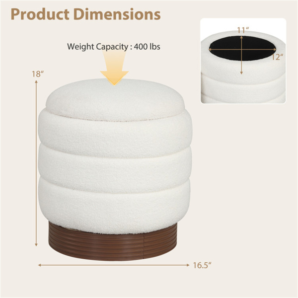 圆形旋转储物脚凳，带实木框架，无需组装，储物空间为5.5加仑-白色-5