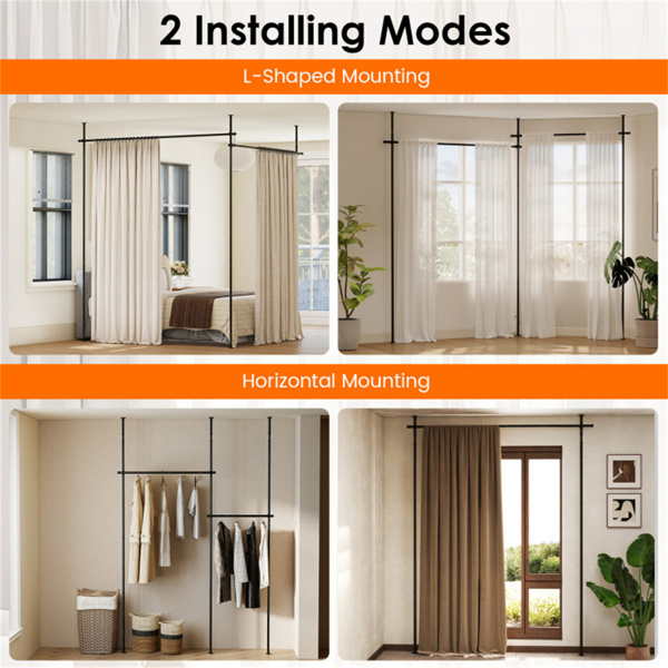 免钻L形房间分隔帘杆，可调节28“-142”宽x 4-10英尺高重型分隔杆-黑色-8