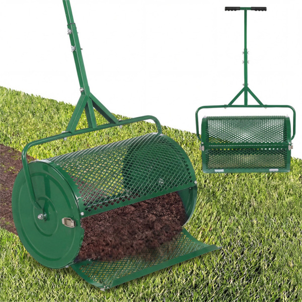 24英寸0.75英寸×0.5英寸网眼草坪追肥撒布机，土壤沙肥堆肥撒布机-绿色-1