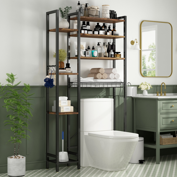 8层马桶上方置物架，带侧架，可调节层板和沥水篮，独立式浴室收纳架，适用于阳台、洗衣房（复古棕色）--不支持self-pick up且不支持指定仓库发货-10