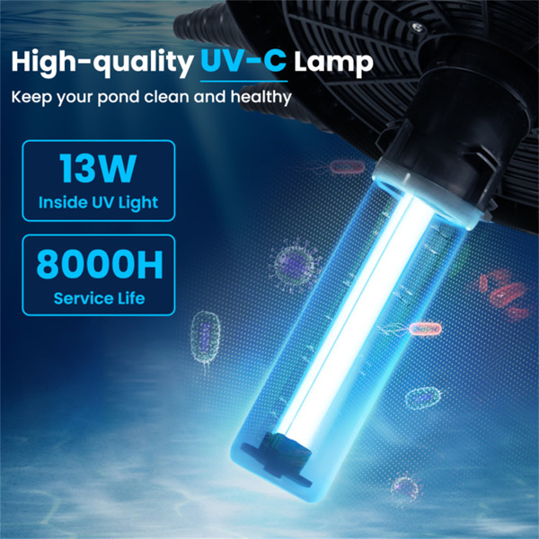 池塘压力过滤器，4个可拆卸的过滤海绵和清洁指示器，最大流速4000 GPH-7