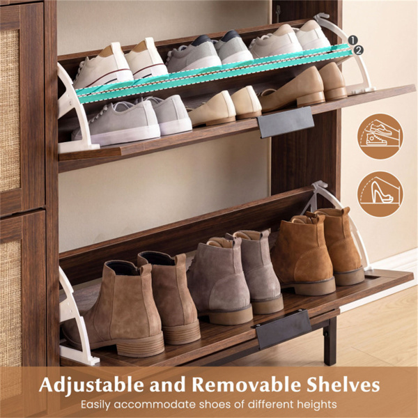 波西米亚风格鞋柜，带4个翻转抽屉和开放式架子，入口独立式鞋柜-8