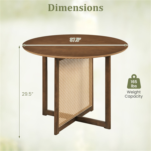 37.5英寸2-4人圆形餐桌，中世纪现代厨房餐桌，配有PE藤条和橡胶木腿-5