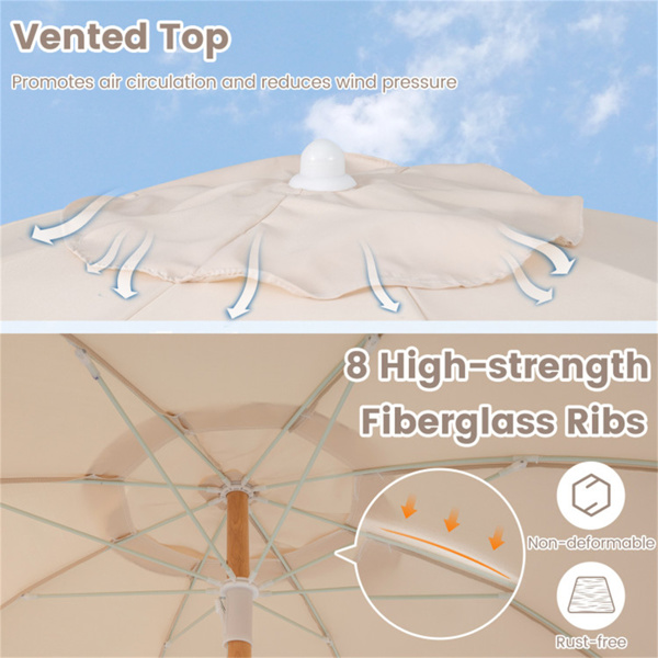 6英尺波西米亚风格露台伞，带流苏、山毛榉木杆和玻璃纤维肋条，按钮式倾斜户外伞-7
