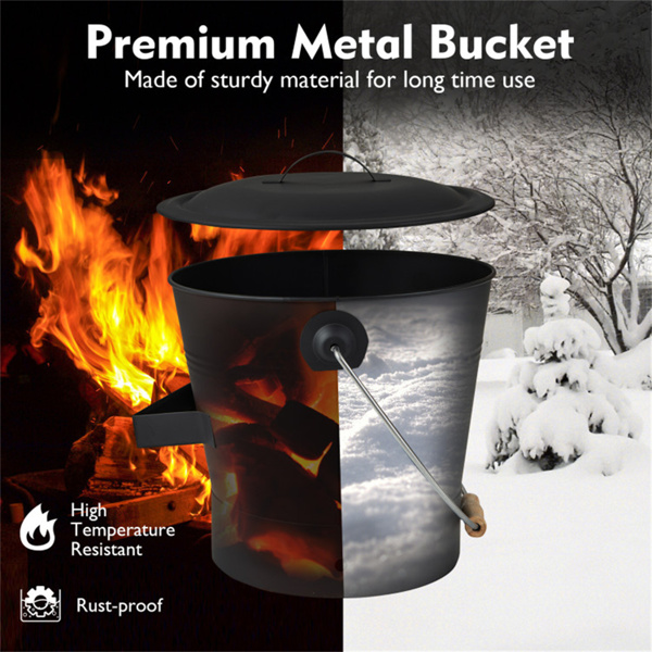 壁炉灰清洁套装，灰桶+铲子+刷子+防割手套（5级），易于清洁和携带-7