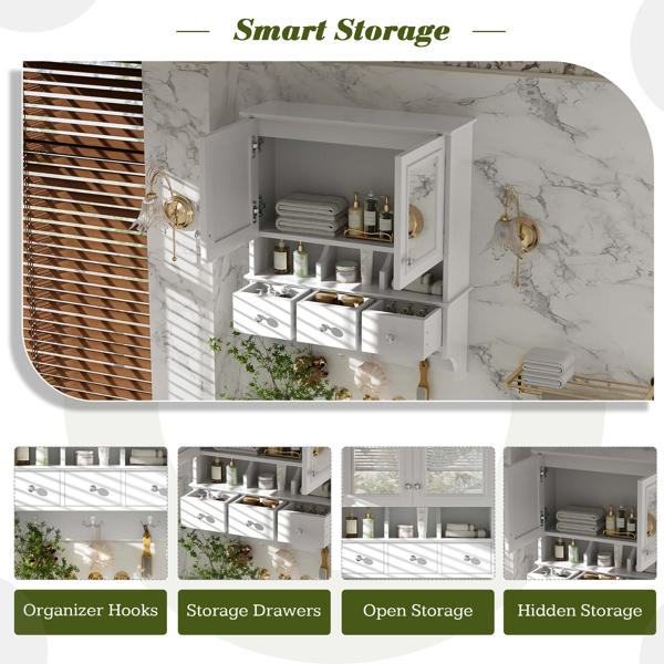 四合一浴室镜柜，24英寸壁挂式药柜，带抽屉和收纳挂钩，高清镜面，带浴室梳妆台储物空间--不支持self-pick up且不支持指定仓库发货-14