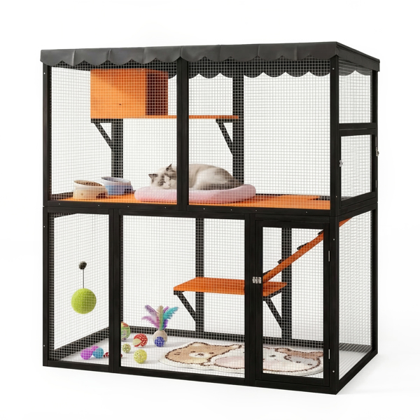 木制猫舍户外猫笼大型猫屋，适合多只猫咪散步，室内四层猫笼屋，带防水罩和坡道--不支持self-pick up且不支持指定仓库发货-9