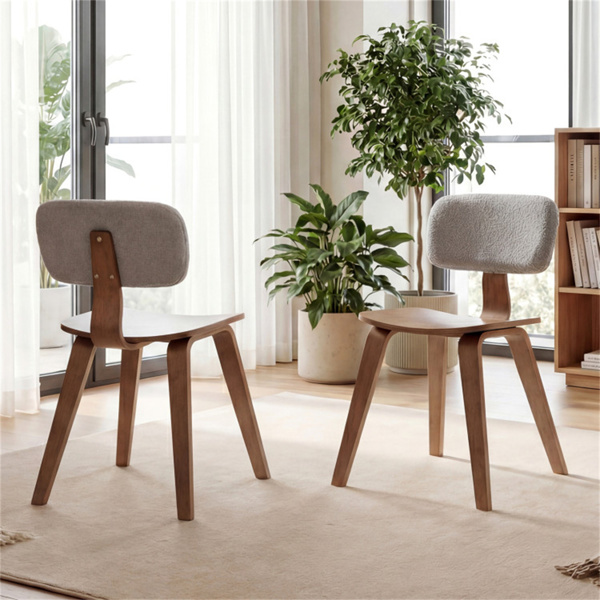 一套2把餐椅（灰色和胡桃木色），泰迪天鹅绒内饰和毛绒衬垫设计-4