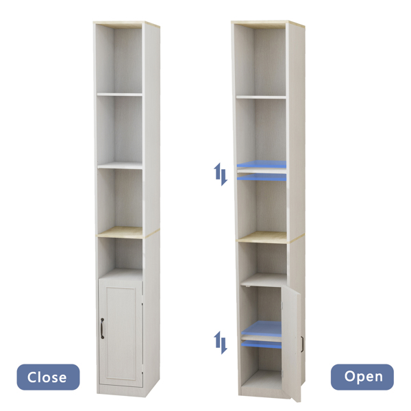 72英寸高纤薄储物柜，6层窄型独立式浴室柜，带1扇门和2个可调节搁板，书架展示储物架，立方体CD/DVD储物柜 - 复古白(不支持self-pick up且不支持指定仓库发货)-15