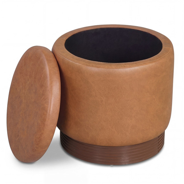 棕色360°旋转储物奥斯曼，43.18×45.72cm仿皮梳妆台凳，带26.50L隐藏空间-3