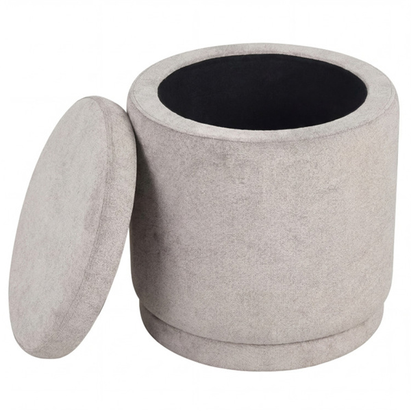 7.7加仑圆形储物奥斯曼脚凳，带相思木框架，400磅承重脚凳 - 米色-5