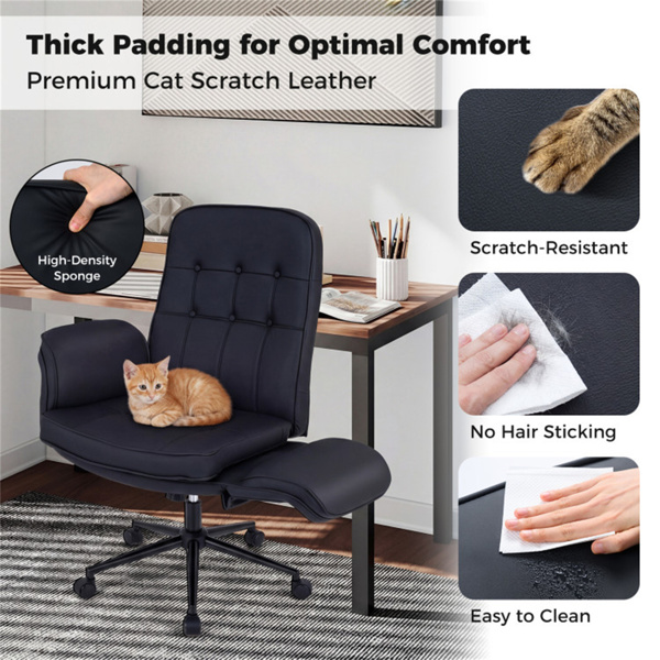 带翻转扶手的Criss十字椅，带可调节高度和摇摆功能的人造皮革交叉腿办公椅-灰色-9