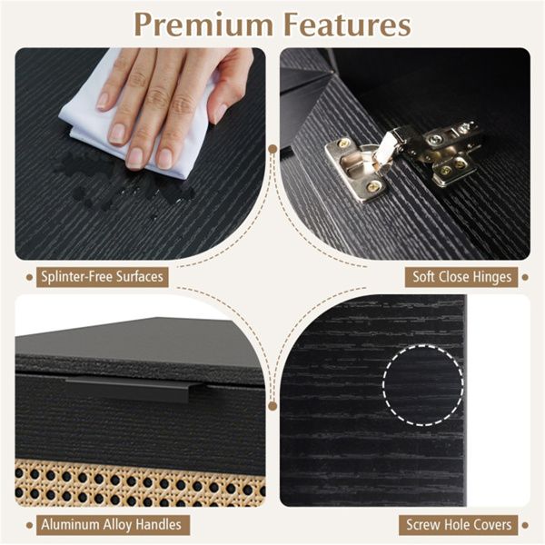 黑色藤条控制台桌，带储物柜和开放式架子，40英寸入口桌，带坚固的碳钢框架，适用于客厅、走廊、沙发桌-7