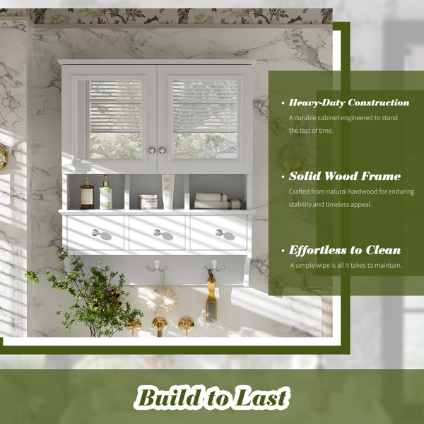 四合一浴室镜柜，24英寸壁挂式药柜，带抽屉和收纳挂钩，高清镜面，带浴室梳妆台储物空间--不支持self-pick up且不支持指定仓库发货-17