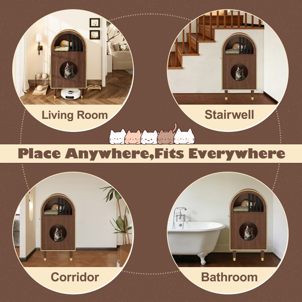 猫砂盆围栏，二合一猫公寓床，双层舒适猫窝家具，可容纳两只猫，可爱猫咪公寓，豪华猫屋及家具，浓缩咖啡色--不支持self-pick up且不支持指定仓库发货-7