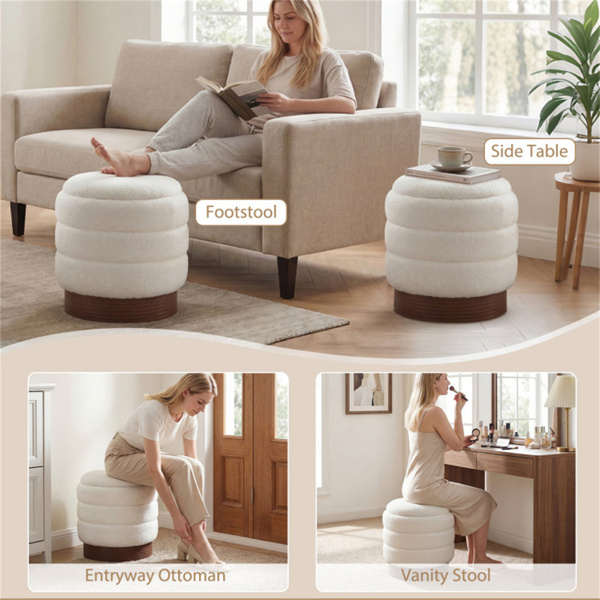 圆形旋转储物脚凳，带实木框架，无需组装，储物空间为5.5加仑-白色-8