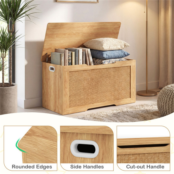 39加仑木制玩具箱储物箱，带软盖，藤条外观儿童储物台，适用于游戏室卧室-8