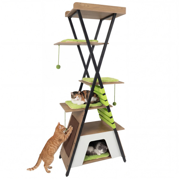 73英寸多层猫树，带公寓和鲈鱼，多猫攀爬塔，带抓地垫和互动玩具-3
