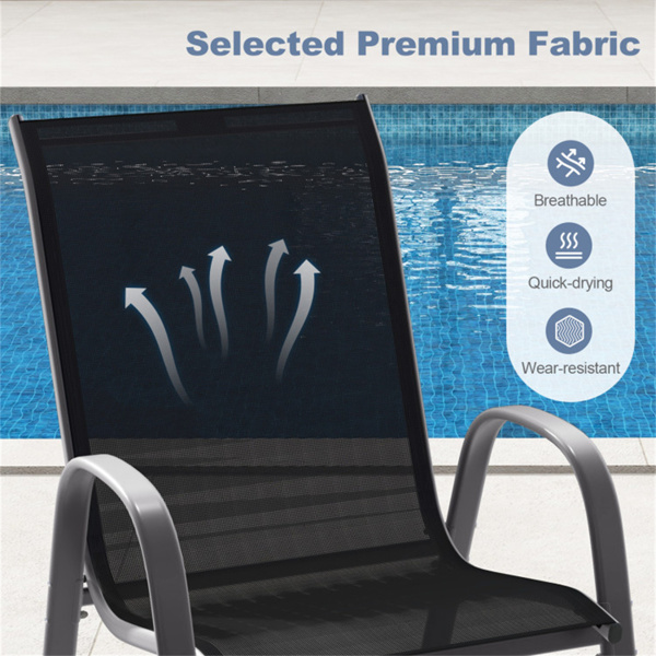 黑色2件套可堆叠的露台餐椅，符合人体工程学的钢架透气织物户外椅，容量330磅-5