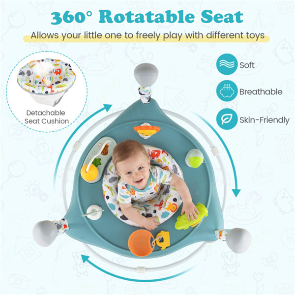 3层高度可调婴儿弹跳器，带多功能玩具，稳定的金属框架跳跃器 -蓝色-6