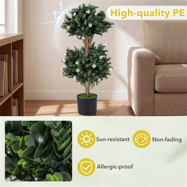 一套2棵36英寸的人造黄杨木花枝树，室内外人造植物-6