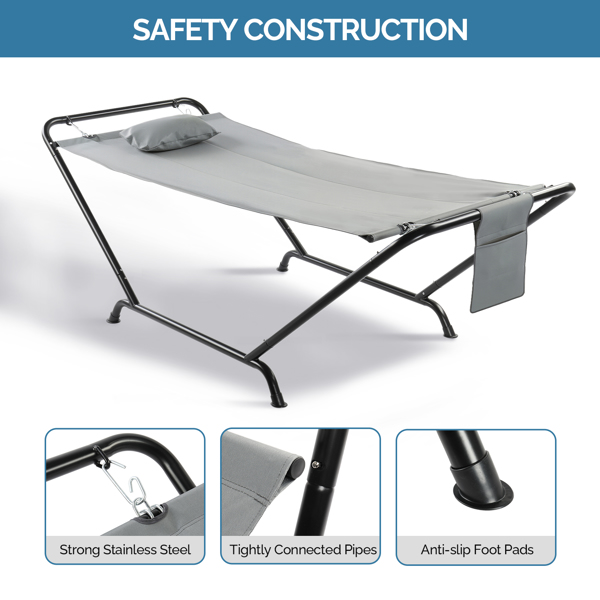 235*92*80CM 2*0.9M 600D双层牛津布吊床 灰色 吊床套装 550lbs-6