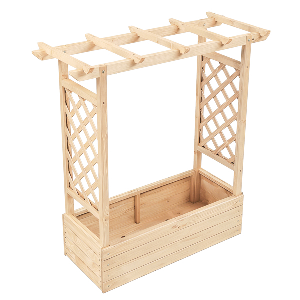 110*44.5*113CM 原木色 带拱形格子 高架花园床 杉木 木种植-8