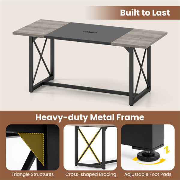 71英寸会议桌，内置充电站，办公和协作用大会议室桌 - 橡木色-7