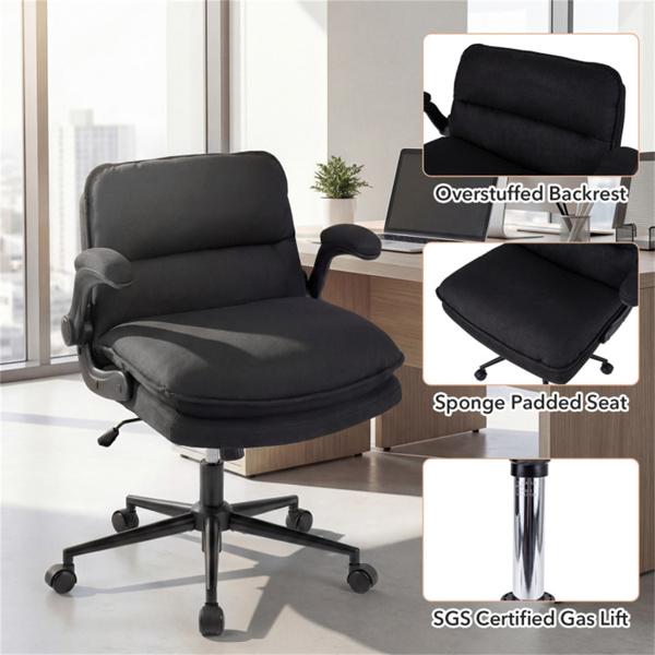 带翻转扶手的Criss十字椅，带可调节高度和摇摆功能的人造皮革交叉腿办公椅-灰色-7