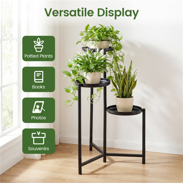 3层交错金属植物架，黑色防锈角植物架，带防刮脚-10