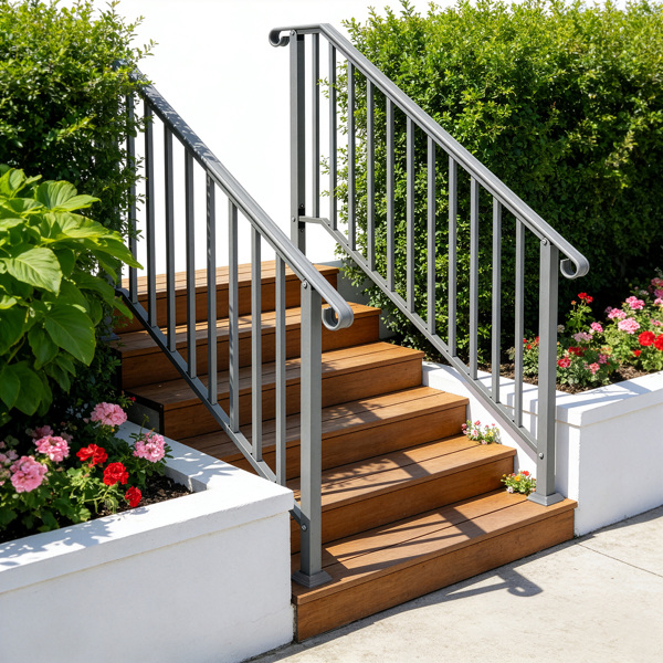 银色 4阶 庭院楼梯扶手-10