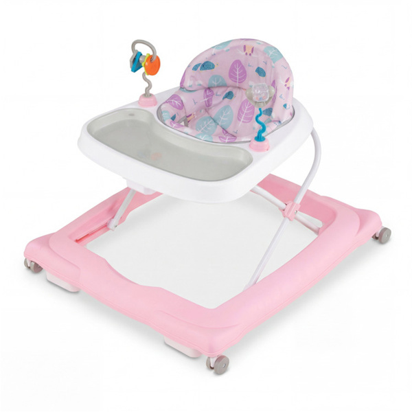 粉色可折叠婴儿学步车，带可拆卸托盘和形状分类玩具，3层高度可调，适用于6-12个月大的婴儿-4
