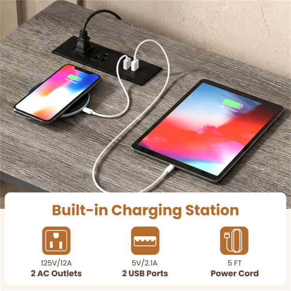 4件式柜台高度酒吧桌带充电站和USB端口的，带3个凳子的灰色酒吧桌-11