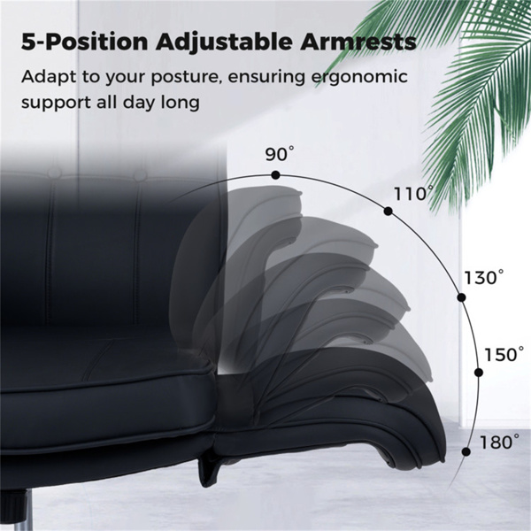 带翻转扶手的Criss十字椅，带可调节高度和摇摆功能的人造皮革交叉腿办公椅-灰色-4