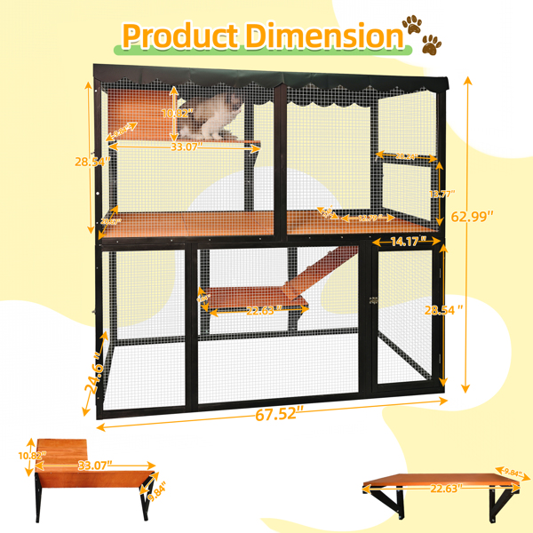 木制猫舍户外猫笼大型猫屋，适合多只猫咪散步，室内四层猫笼屋，带防水罩和坡道--不支持self-pick up且不支持指定仓库发货-7