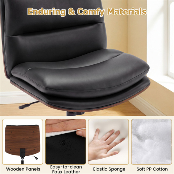 黑色无扶手办公椅，弧形靠背和宽座椅，360°旋转和摇动功能​-3