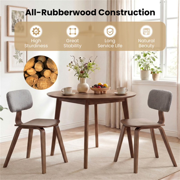 一套2把餐椅（灰色和胡桃木色），泰迪天鹅绒内饰和毛绒衬垫设计-9