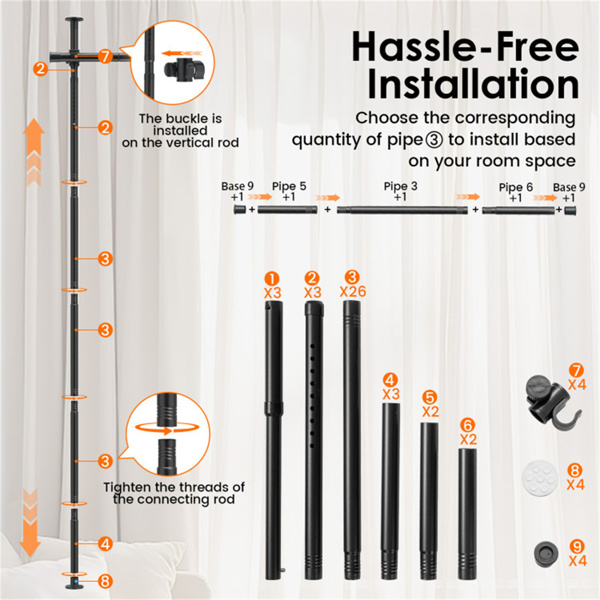 免钻L形房间分隔帘杆，可调节28“-142”宽x 4-10英尺高重型分隔杆-黑色-3