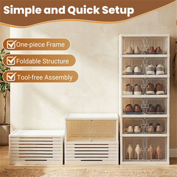 6层可折叠鞋架，带透明门，入口壁橱无工具组装鞋柜-10