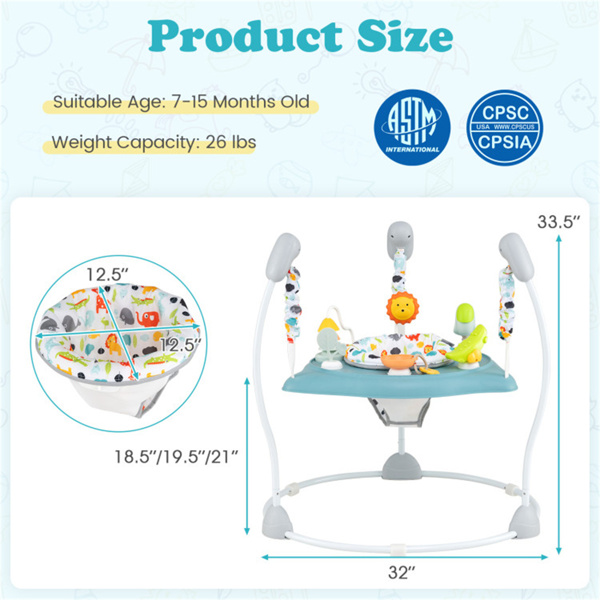 3层高度可调婴儿弹跳器，带多功能玩具，稳定的金属框架跳跃器 -蓝色-4