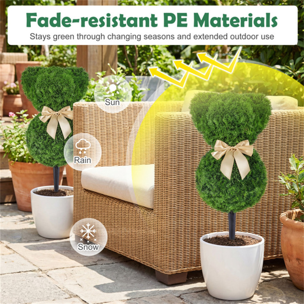 2件套奇形怪状的熊树人造黄杨木绿色金蝴蝶结室内外春季装饰-10