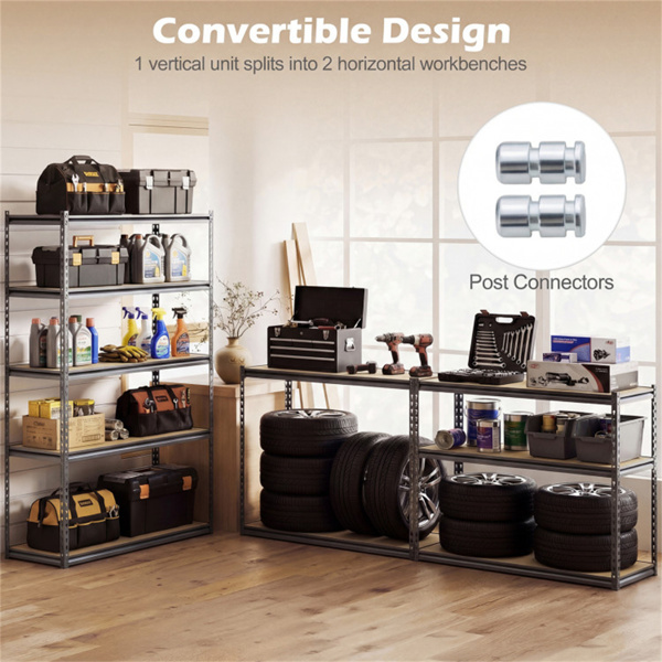 5层重型车库货架单元，总载重量2200磅，无螺栓存储架-5