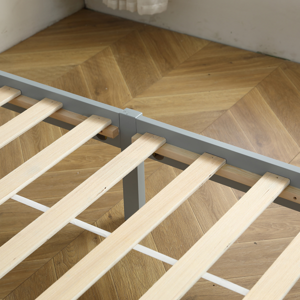 （TD）灰色 油漆+贴三胺 松木+密度板 竖纹装饰 弧形床头床尾板 Full 木床 单层 美国-14