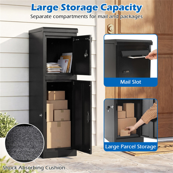 带密码锁和钥匙锁的双隔间包裹投递箱，室外镀锌钢包裹邮箱-7