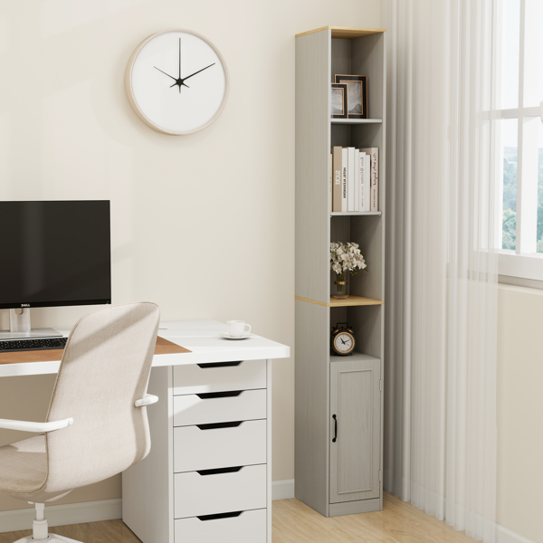 72英寸高纤薄储物柜，6层窄型独立式浴室柜，带1扇门和2个可调节搁板，书架展示储物架，立方体CD/DVD储物柜 - 复古白(不支持self-pick up且不支持指定仓库发货)-9